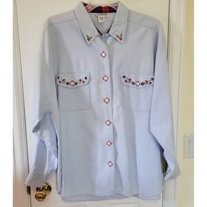Vintage Alyssa Brooke II Chambray Blouse Sz 3X Embroidered Button Up Longsleeve